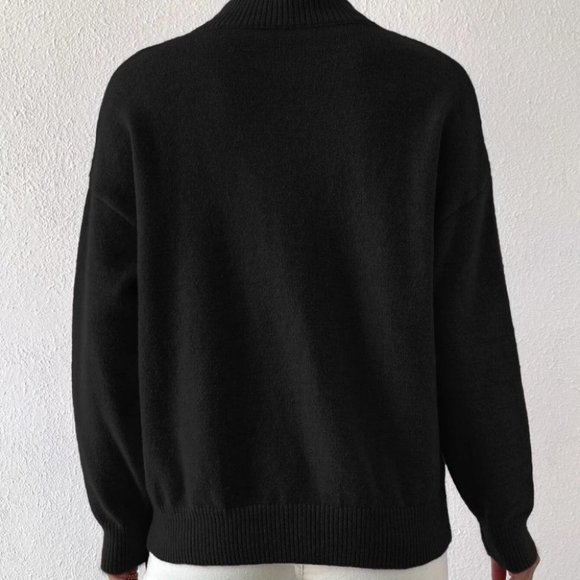 Black Preppy Womens Mock Neck Sweater - Picture 3 of 5